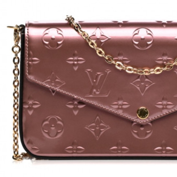 LOUIS VUITTON Vernis Pochette Felicie Chain Wallet Metallic Pale Pink - Picture 2 of 7